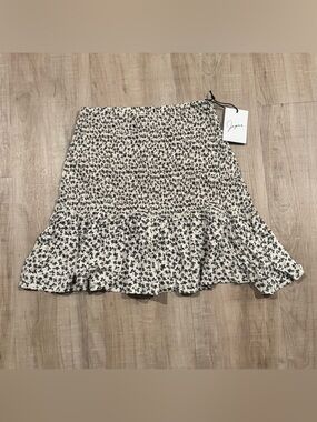 Japna Black & Cream Floral Smocked Ruffle Mini Skirt